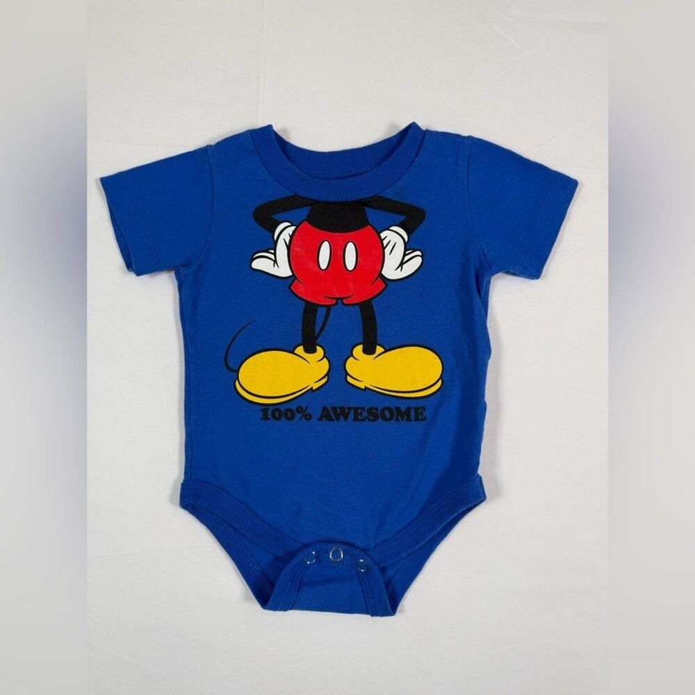 WALT DISNEY WORLD DISNEYLAND Baby Mickey Mouse‎ "100% Awesome" One Piece Size 6M